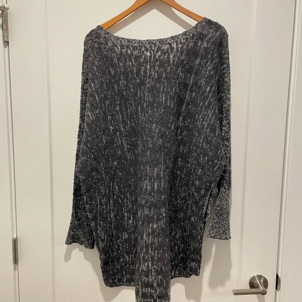 Eileen Fisher Women L Gray White Marl Knit Batwing Tunic‎ Sweater Organic Cotton - Picture 3 of 8